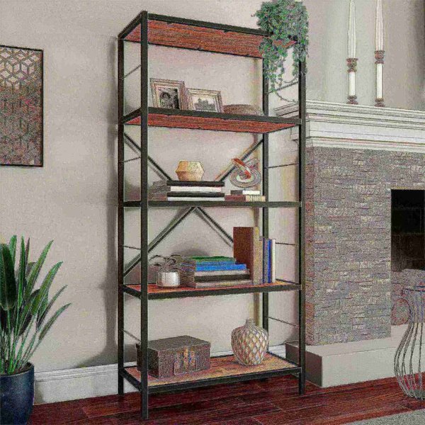 Hastings Home 5-Tier Open Style Bookshelf, Oak 383733ZXG